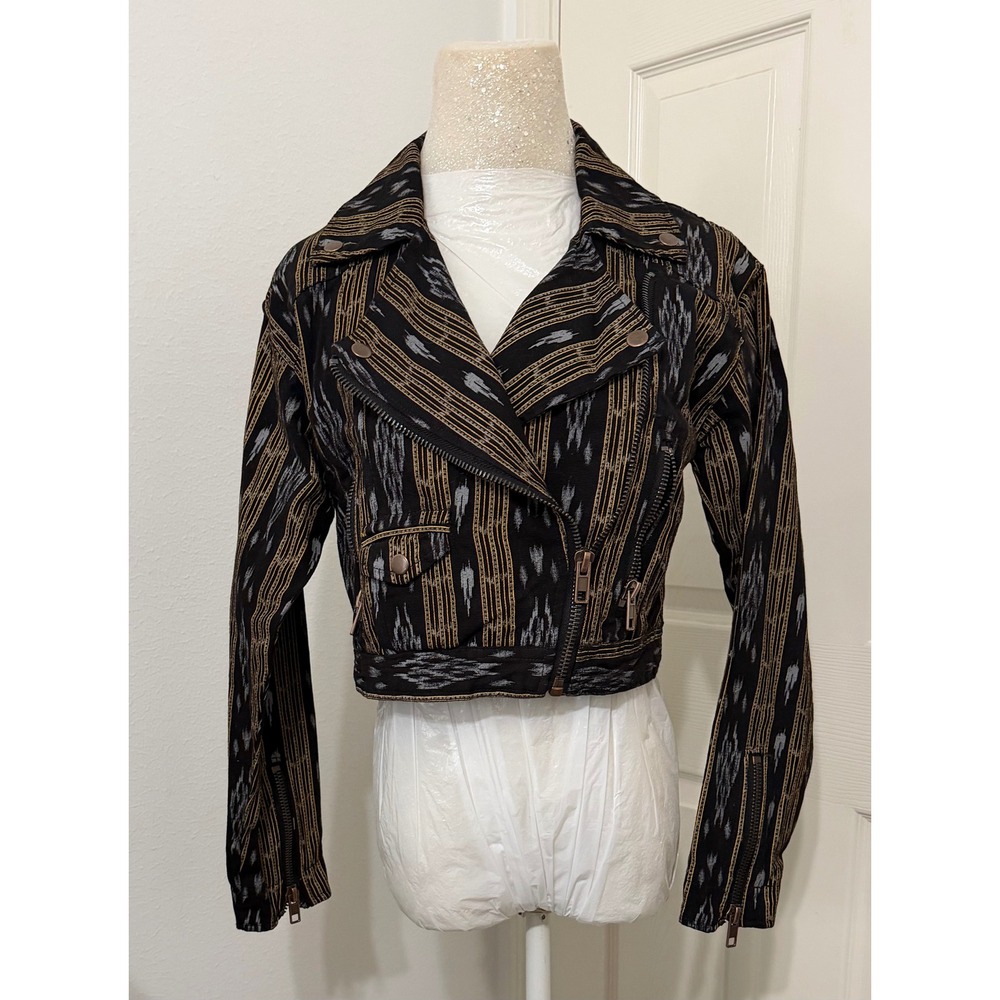 Urban Outfitters Womens XS Cropped Moto Jacket Boho Indie Festival Biker Tribal